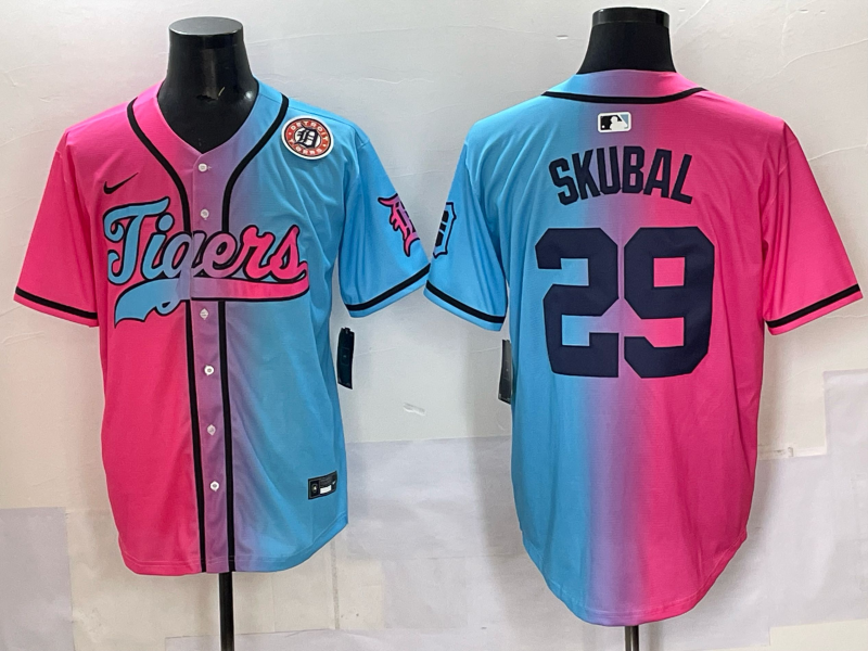 Men 2025 Detroit Tigers #29 Skubal Blue pink Game Nike MLB Jersey style 02